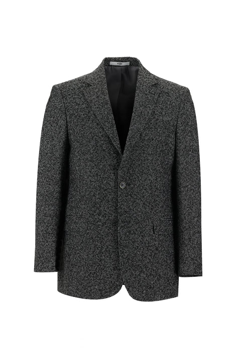Black 6 Drop Regular Fit Patterned Wool Jacket