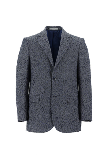 Orta Lacivert Relaxed Fit Rahat Kesim Desenli Yünlü Ceket