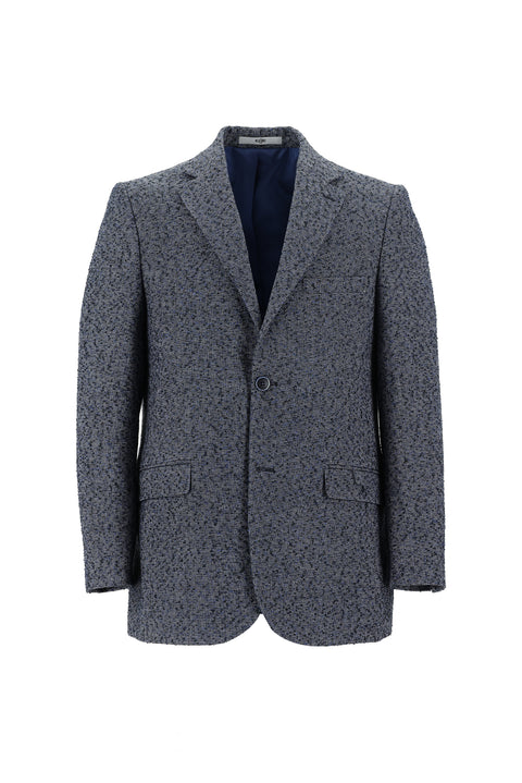 Orta Lacivert 4 Drop Relaxed Fit Rahat Kesim Desenli Yünlü Ceket