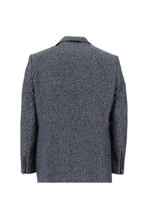 Orta Lacivert 4 Drop Relaxed Fit Rahat Kesim Desenli Yünlü Ceket