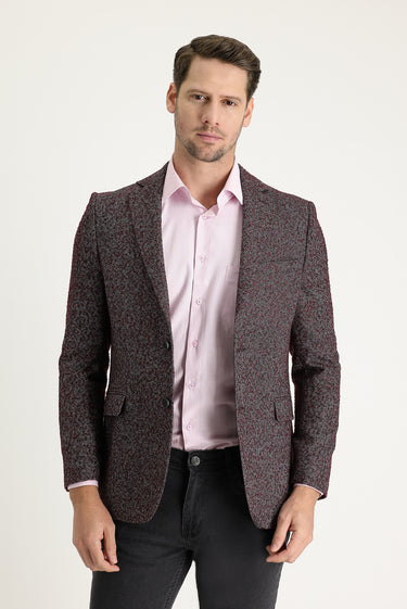 Açık Bordo Relaxed Fit Rahat Kesim Desenli Yünlü Ceket