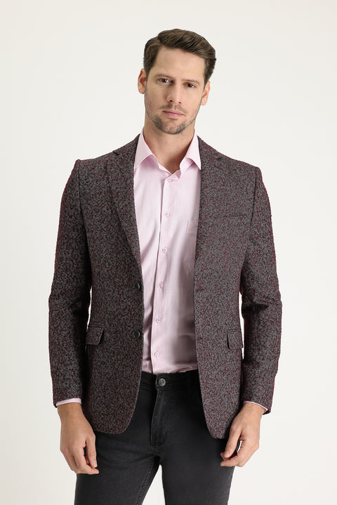 Açık Bordo 4 Drop Relaxed Fit Rahat Kesim Desenli Yünlü Ceket