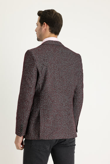 Açık Bordo Relaxed Fit Rahat Kesim Desenli Yünlü Ceket