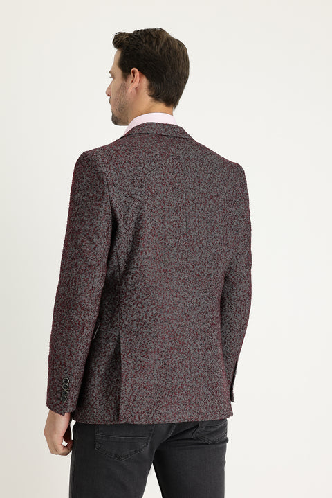 Açık Bordo 6 Drop Regular Fit Standart Kesim Desenli Yünlü Ceket