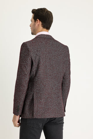  Açık Bordo 6 Drop Regular Fit Standart Kesim Desenli Yünlü Ceket