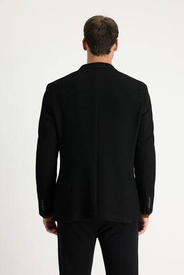 Siyah Super Slim Fit Ekstra Dar Kesim Desenli Ceket