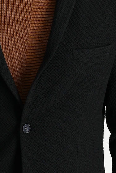 Siyah Super Slim Fit Ekstra Dar Kesim Desenli Ceket