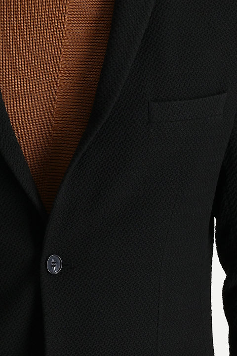 Siyah 7 Drop Super Slim Fit Eksra Dar Kesim Desenli Ceket