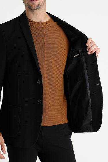 Siyah Super Slim Fit Ekstra Dar Kesim Desenli Ceket