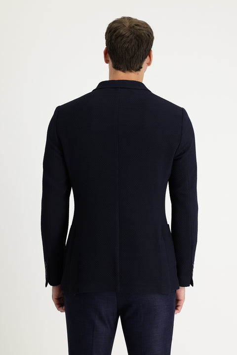 Koyu Lacivert 7 Drop Super Slim Fit Eksra Dar Kesim Desenli Ceket