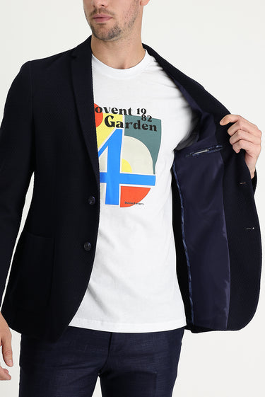 Koyu Lacivert Super Slim Fit Ekstra Dar Kesim Fit Desenli Ceket