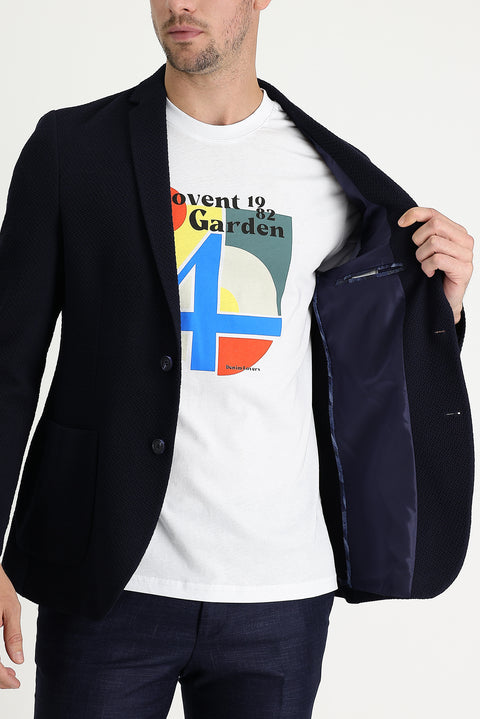 Koyu Lacivert 7 Drop Super Slim Fit Eksra Dar Kesim Desenli Ceket