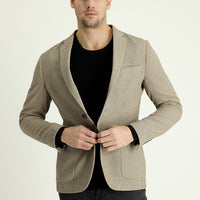 Orta Bej Super Slim Fit Ekstra Dar Kesim Desenli Ceket