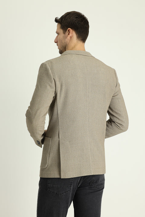 Orta Bej 7 Drop Super Slim Fit Eksra Dar Kesim Desenli Ceket