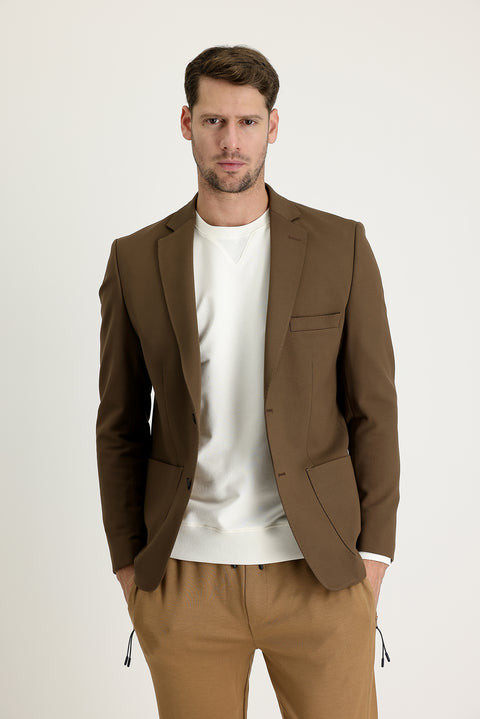 Medium Brown 4 Drop Relaxed Fit Casual Cut Jacket