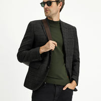 Siyah 7 Drop Slim Fit Dar Kesim Ekose Blazer Ceket