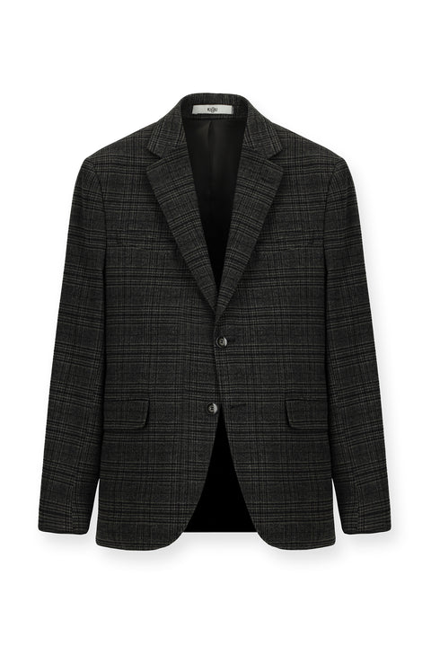 Siyah 7 Drop Slim Fit Dar Kesim Ekose Blazer Ceket