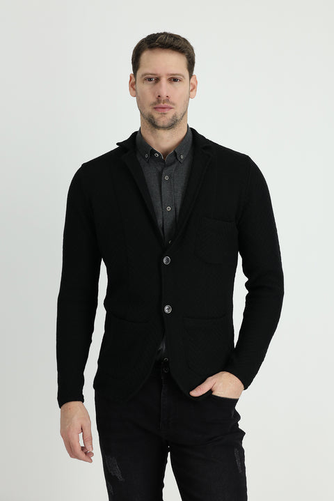 Black Cotton Knit Cardigan