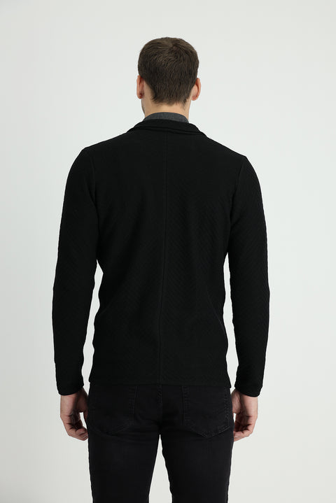 Black Cotton Knit Cardigan