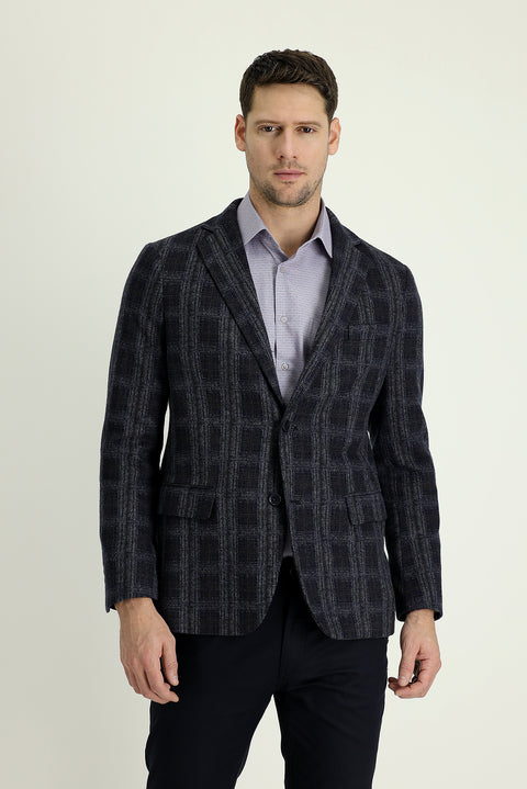 Dark Navy 6 Drop Regular Fit Plaid Jacket