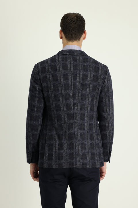 Dark Navy 6 Drop Regular Fit Plaid Jacket