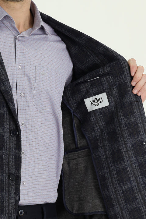 Dark Navy 6 Drop Regular Fit Plaid Jacket