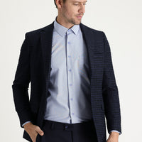 Orta Lacivert 4 Drop Relaxed Fit Rahat Kesim Klasik Desenli Ceket