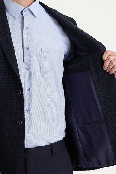 Orta Lacivert Relaxed Fit Rahat Kesim Klasik Desenli Ceket