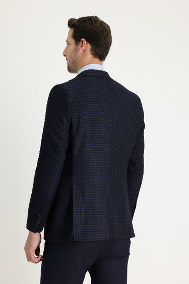 Orta Lacivert Relaxed Fit Rahat Kesim Klasik Desenli Ceket
