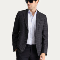 Koyu Lacivert 4 Drop Relaxed Fit Rahat Kesim Klasik Desenli Ceket