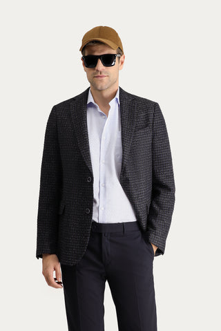  Koyu Lacivert 4 Drop Relaxed Fit Rahat Kesim Klasik Desenli Ceket