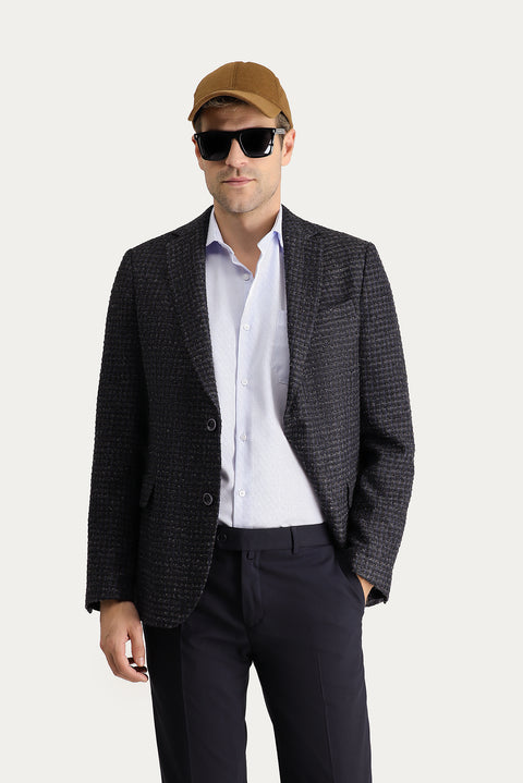 Koyu Lacivert 4 Drop Relaxed Fit Rahat Kesim Klasik Desenli Ceket