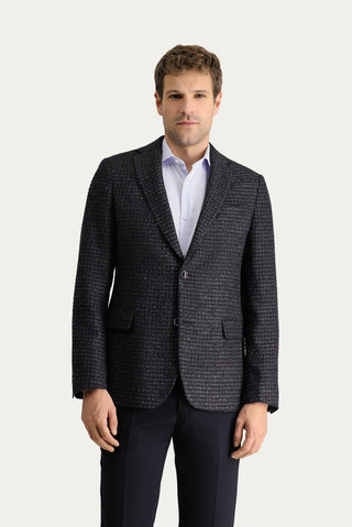  Koyu Lacivert 4 Drop Relaxed Fit Rahat Kesim Klasik Desenli Ceket
