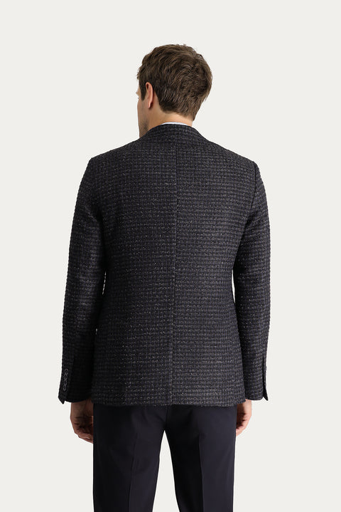 Koyu Lacivert 4 Drop Relaxed Fit Rahat Kesim Klasik Desenli Ceket