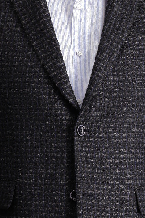 Koyu Lacivert 4 Drop Relaxed Fit Rahat Kesim Klasik Desenli Ceket