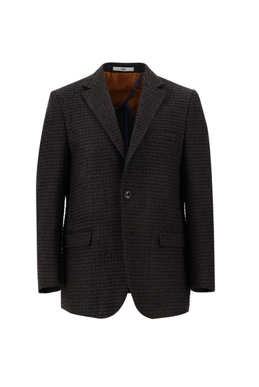 Orta Kahve Relaxed Fit Rahat Kesim Klasik Desenli Ceket