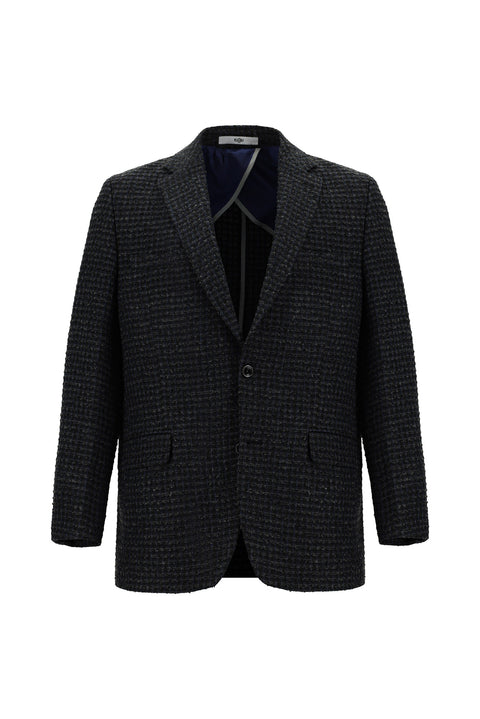 Koyu Lacivert 4 Drop Relaxed Fit Rahat Kesim Klasik Desenli Ceket
