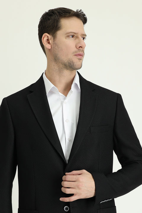 Siyah 8 Drop Muscle Fit Uzun Atletik Kesim Desenli Spor Ceket