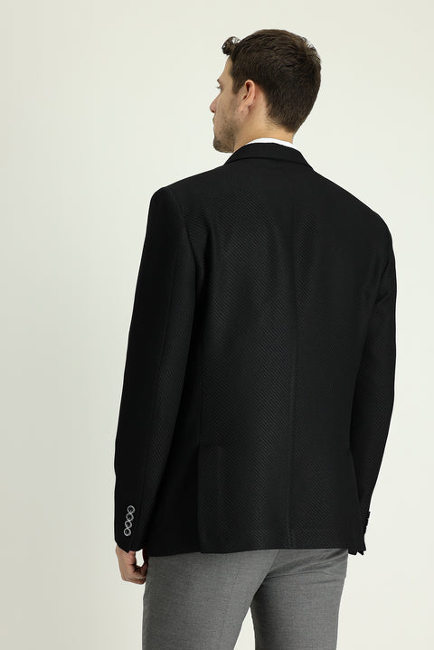 Siyah 8 Drop Muscle Fit Uzun Atletik Kesim Desenli Spor Ceket