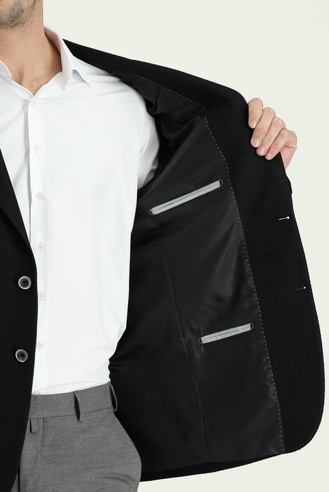 Siyah 8 Drop Muscle Fit Uzun Atletik Kesim Desenli Spor Ceket