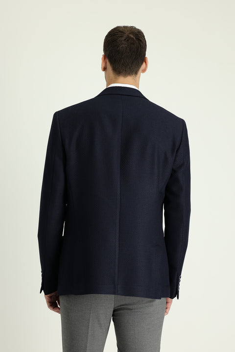 Koyu Lacivert 8 Drop Muscle Fit Uzun Atletik Kesim Desenli Spor Ceket