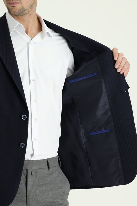 Koyu Lacivert 8 Drop Muscle Fit Uzun Atletik Kesim Desenli Spor Ceket