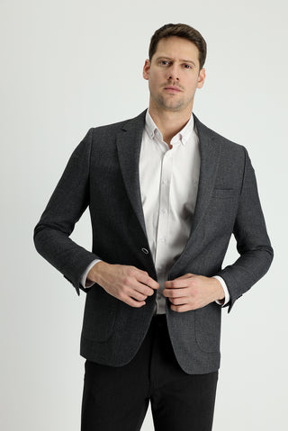  Orta Füme 7 Drop Slim Fit Dar Kesim Desenli Spor Ceket-Ki??l?