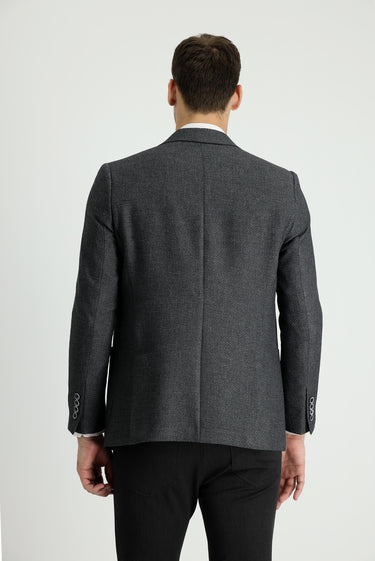 Orta Füme Slim Fit Dar Kesim Desenli Spor Ceket