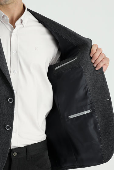 Orta Füme Slim Fit Dar Kesim Desenli Spor Ceket