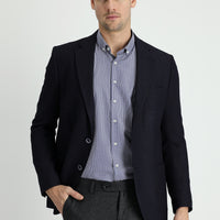 Koyu Lacivert Slim Fit Dar Kesim Desenli Spor Ceket