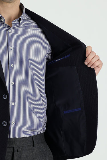 Koyu Lacivert Slim Fit Dar Kesim Desenli Spor Ceket