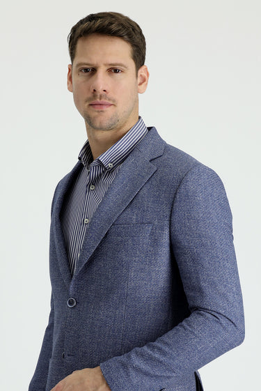 Mavi Slim Fit Dar Kesim Desenli Spor Ceket