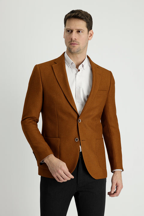 Camel 7 Drop Slim Fit Dar Kesim Desenli Spor Ceket