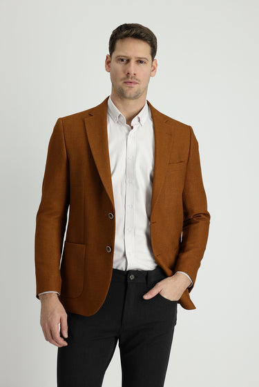 Camel Slim Fit Dar Kesim Desenli Spor Ceket